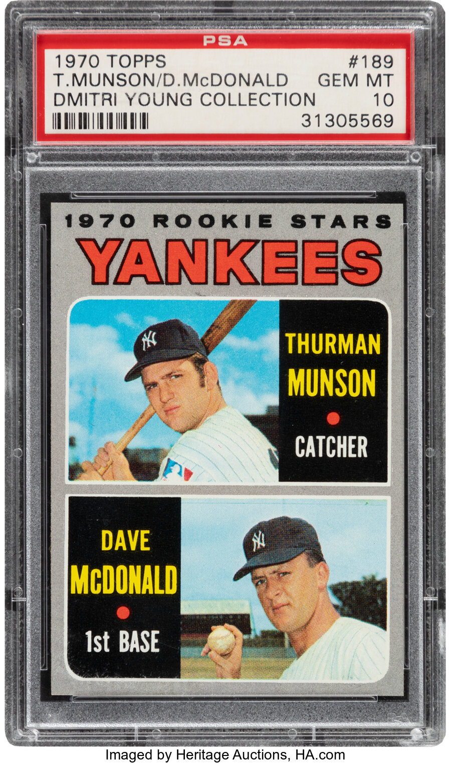 1970 Topps Yankees Rookies Thurman Munson #189 PSA Gem Mint 10--Dmitri Young Collection