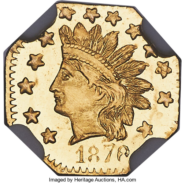 California Fractional Gold , 1878/6 50C Indian Octagonal 50 Cents, BG-952 MS67 Deep Prooflike NGC. Ex: Sunrise Collection. Struck by C.F. Mohrig of San ...