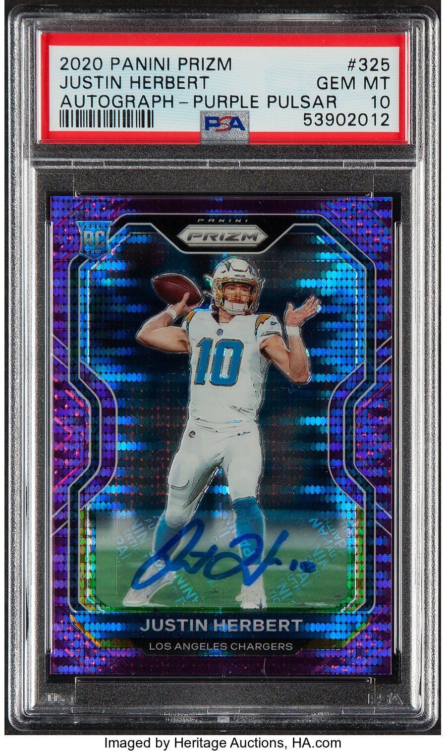 2020 Panini Prizm Justin Herbert (Autograph-Purple Pulsar) #325 PSA Gem Mint 10 - The Only PSA-Graded Example!