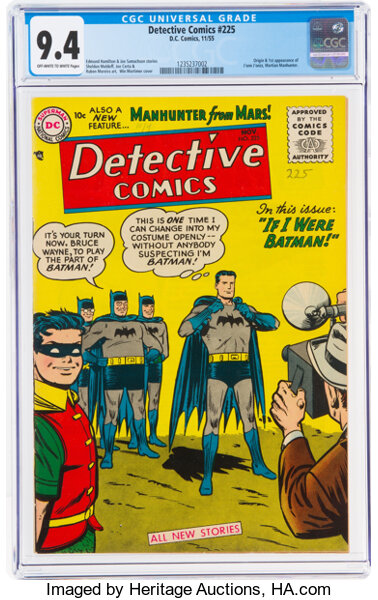Golden Age (1938-1955):Superhero, Detective Comics #225 (DC, 1955) CGC NM 9.4 Off-white to white pages....