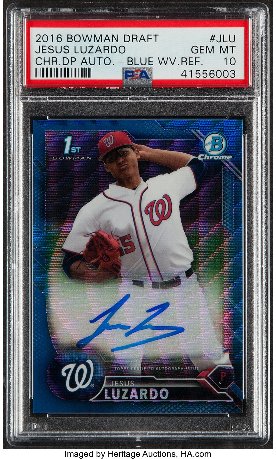 2016 Bowman Chrome Draft Prospects Autograph Jesus Luzardo (Blue Wave Refractor) #CDA-JLU PSA Gem Mint 10 - #'d 12/150