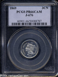 1869 3CN Three Cent Nickel, Judd-676, Pollock-753, 755, R.4, PR 66 PCGS. ... (PCGS# 60901)