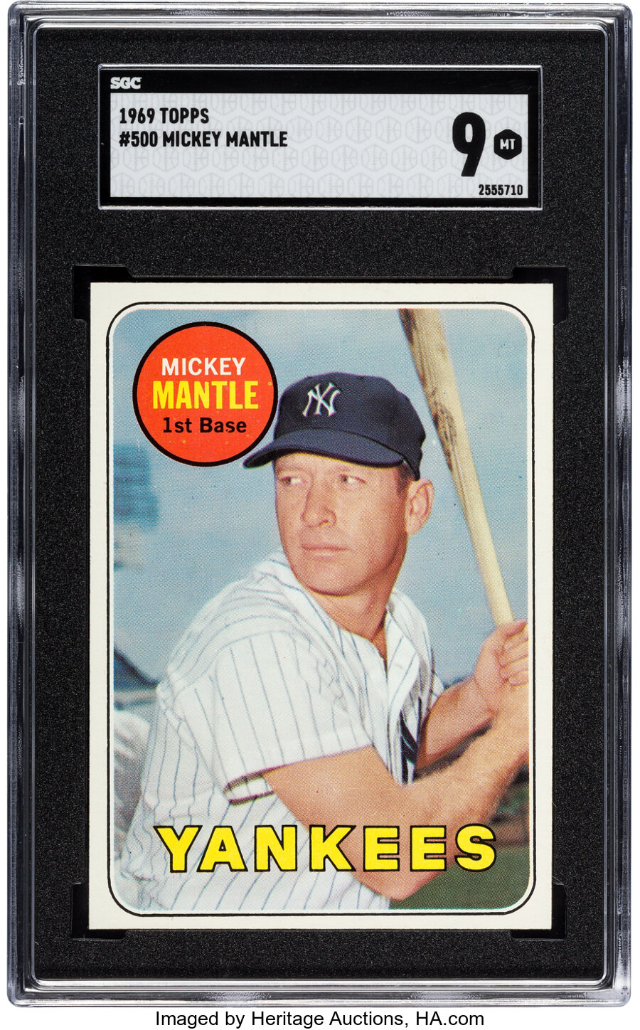 1969 Topps Mickey Mantle (Yellow Letters) #500 SGC Mint 9 - Pop Nine, One Higher