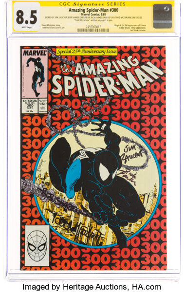 Modern Age (1980-Present):Superhero, The Amazing Spider-Man #300 Signature Series: Todd McFarlane and Others (Marvel, 1988) CGC VF+ 8.5 White pages....