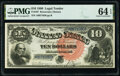 Large Size:Legal Tender Notes, Fr. 107 $10 1880 Legal Tender PMG Choice Uncirculated 64 EPQ.. ...