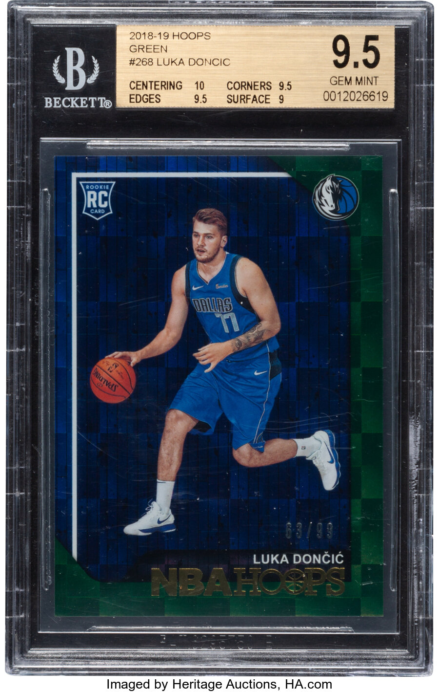 2018 Panini Hoops Luka Doncic (Green) #268, BGS 9.5 - Limited Edition 63/99