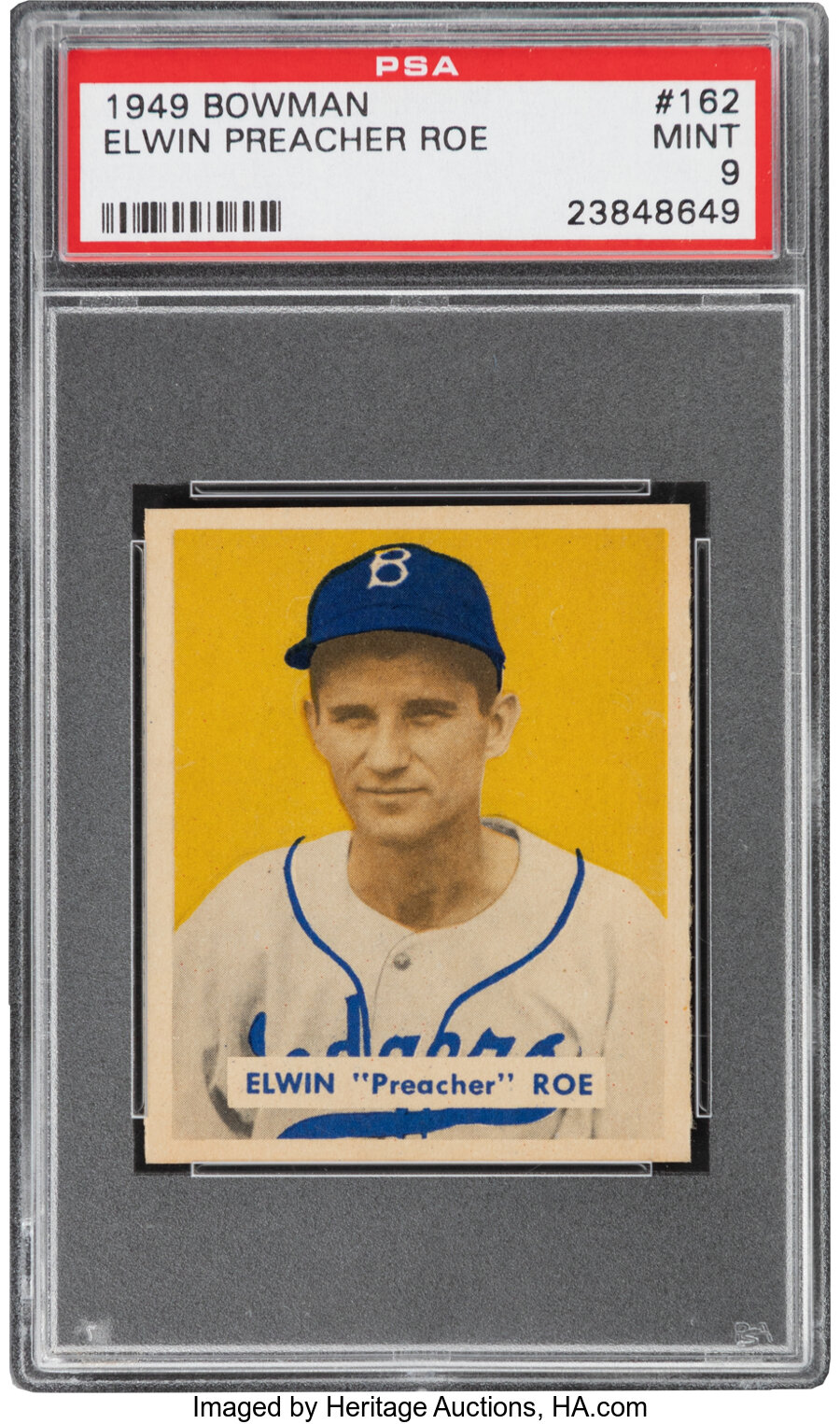 1949 Bowman Elwin Preacher Roe #162 PSA Mint 9 - Pop Two, One Higher!