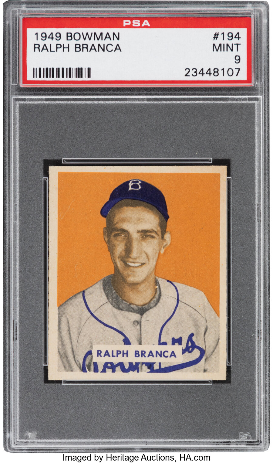 1949 Bowman Ralph Branca #194 PSA Mint 9 - Pop Seven, None Higher!