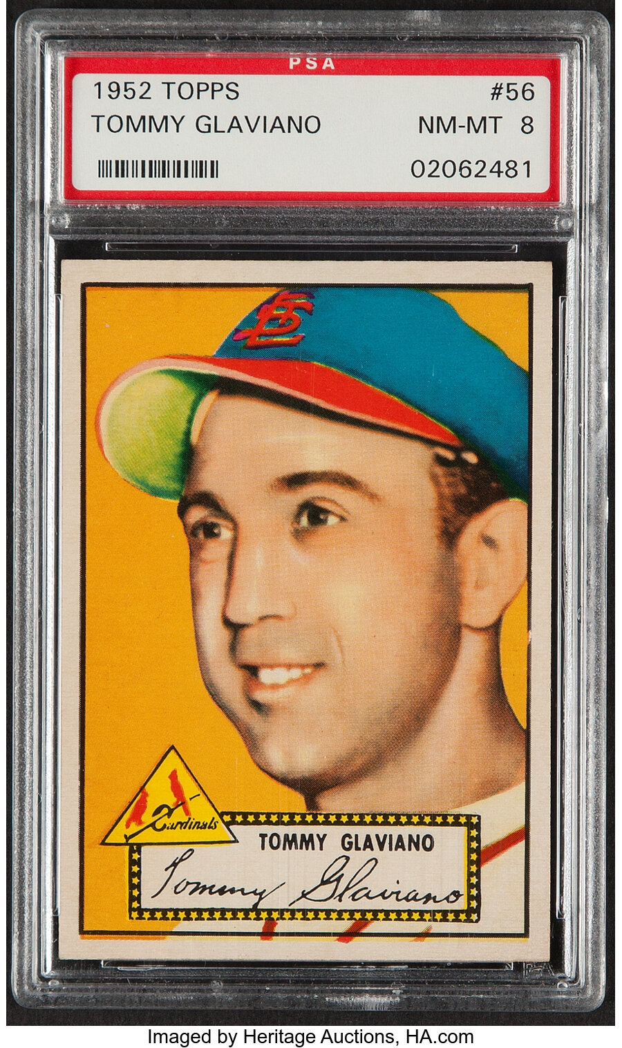 1952 Topps Tommy Glaviano (Red Back) #56 PSA NM-MT 8