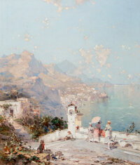 Franz Richard Unterberger (Austrian, 1837-1902) The Amalfi coast Oil on canvas 32-1/2 x 28 inches
