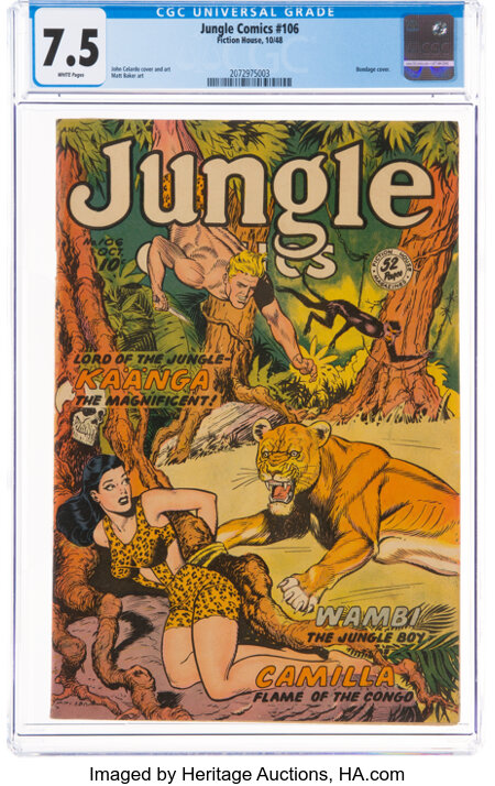 Jungle Comics #106 (Fiction House, 1948) CGC VF- 7.5 White pages....