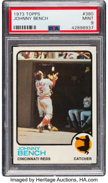 Baseball Cards:Singles (1970-Now), 1973 Topps Johnny Bench #380 PSA Mint 9 - Two Higher....