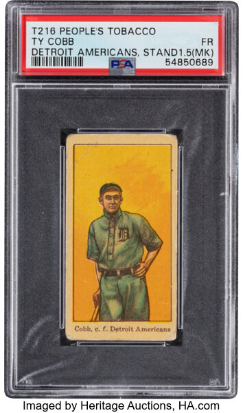 Baseball Cards:Singles (Pre-1930), 1911-16 T216 Peoples "Kotton Tobacco" Ty Cobb (Standing-Detroit Americans) PSA Fair 1.5 (MK). ...