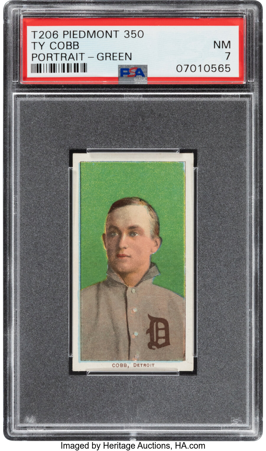 1909-11 T206 Piedmont 350 Ty Cobb (Portrait Green) PSA NM 7 - Pop One, One Higher for Brand/Series!