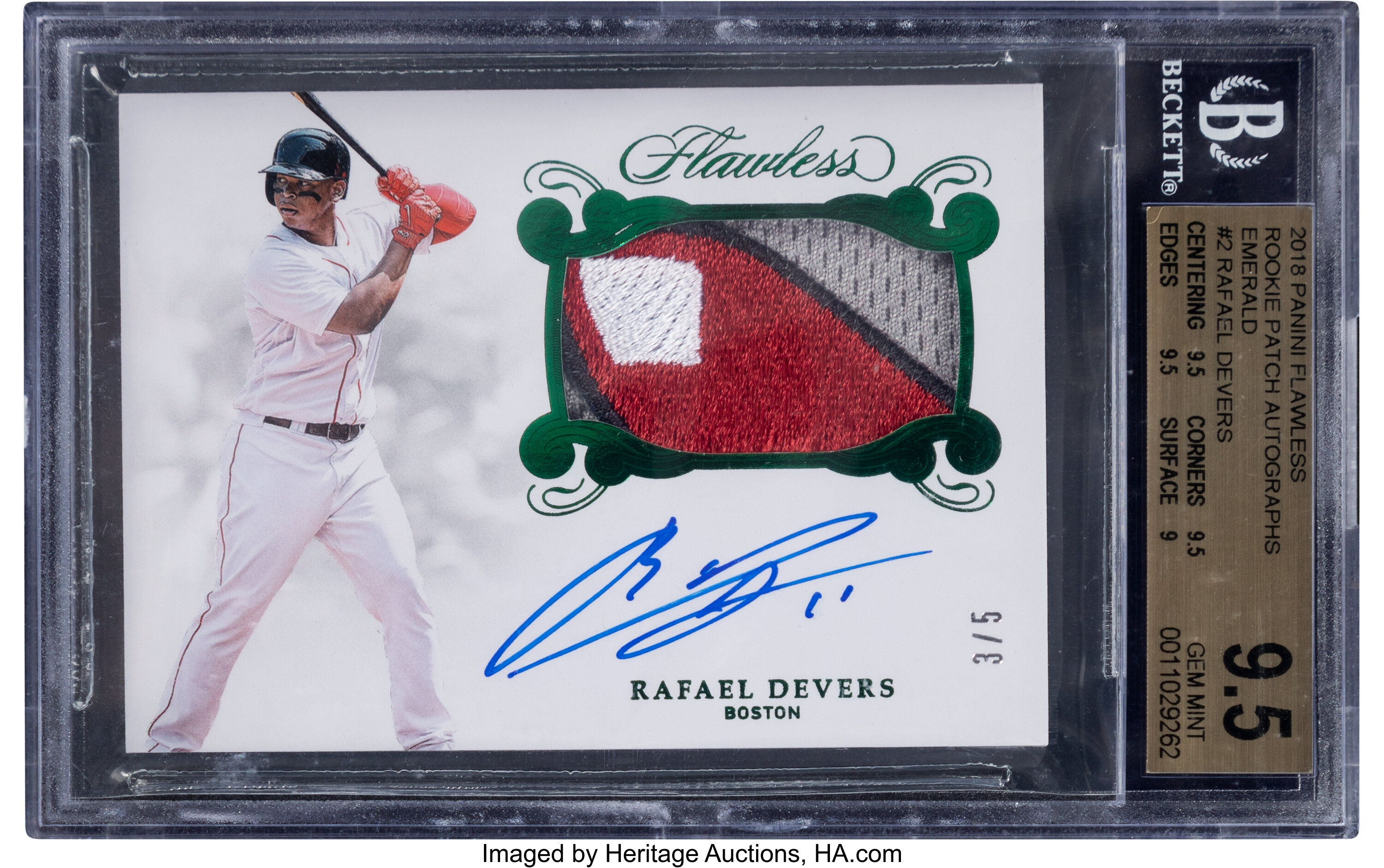 2018 Panini Flawless Rafael Devers Rookie Patch Autograph Emerald Lot 54362 Heritage Auctions