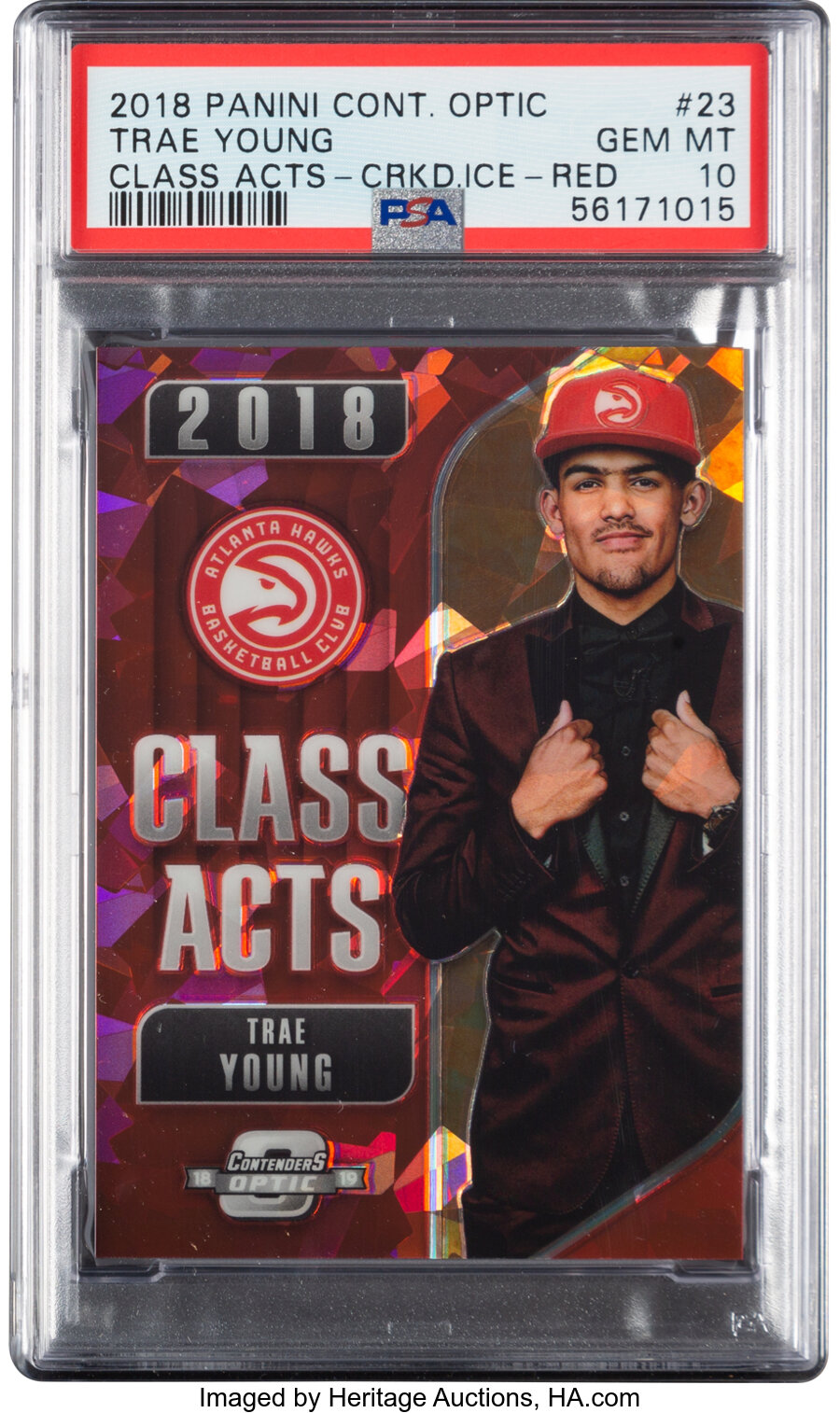 2018 Panini Contenders Optic Trae Young (Class Acts - Cracked Ice Red) #23 PSA Gem Mint 10