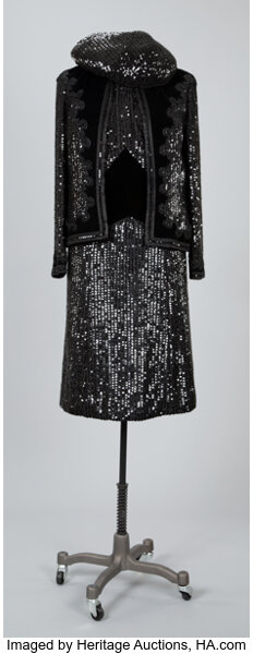 A Coco Chanel Two-Piece Velvet and Sequined Dress with Coco Chanel