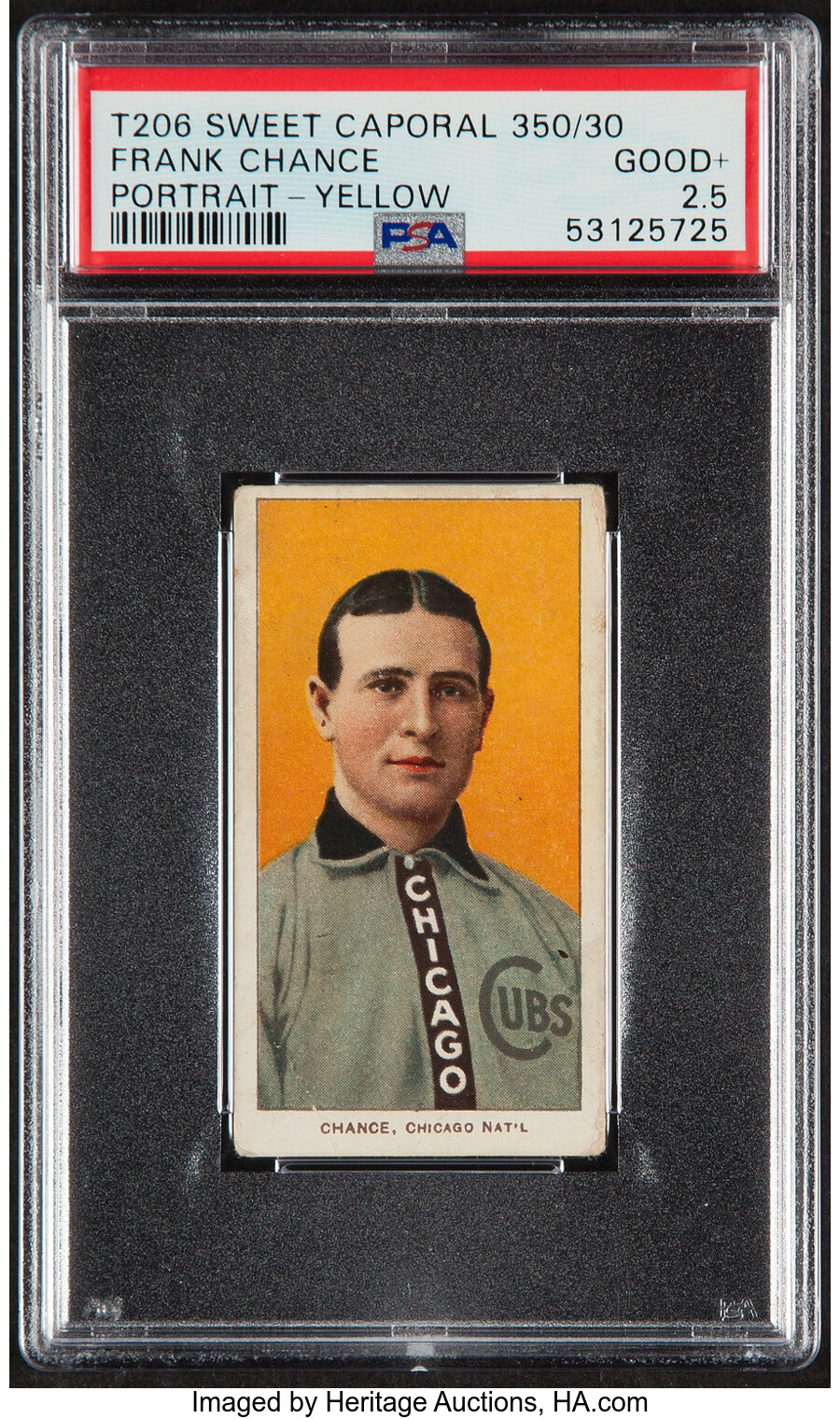 1909-11 T206 Sweet Caporal Frank Chance (Portrait-Yellow) PSA Good+ 2.5