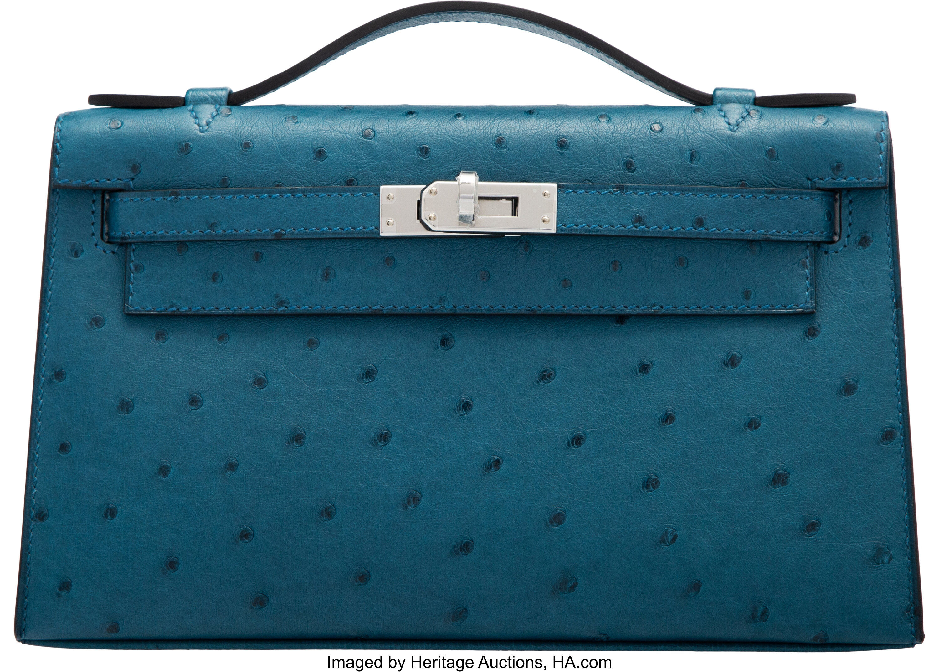 Hermès Blue Tempete Ostrich Kelly Pochette Bag with Palladium, Lot #58072