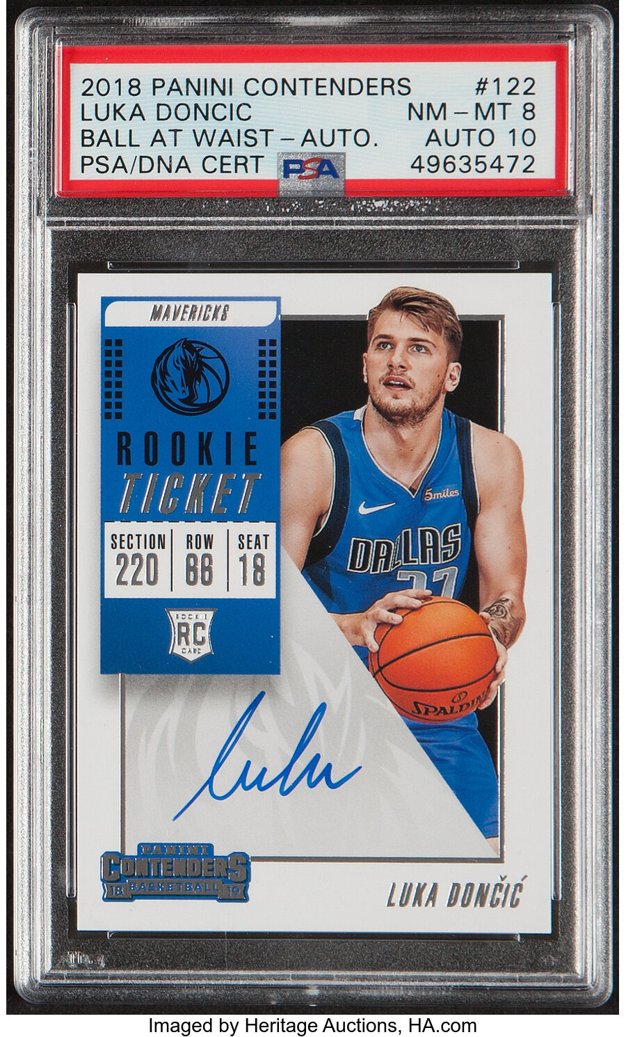 2018 Panini Contenders Luka Doncic (Rookie Ticket Autograph) #122 PSA NM-MT 8, Auto 10
