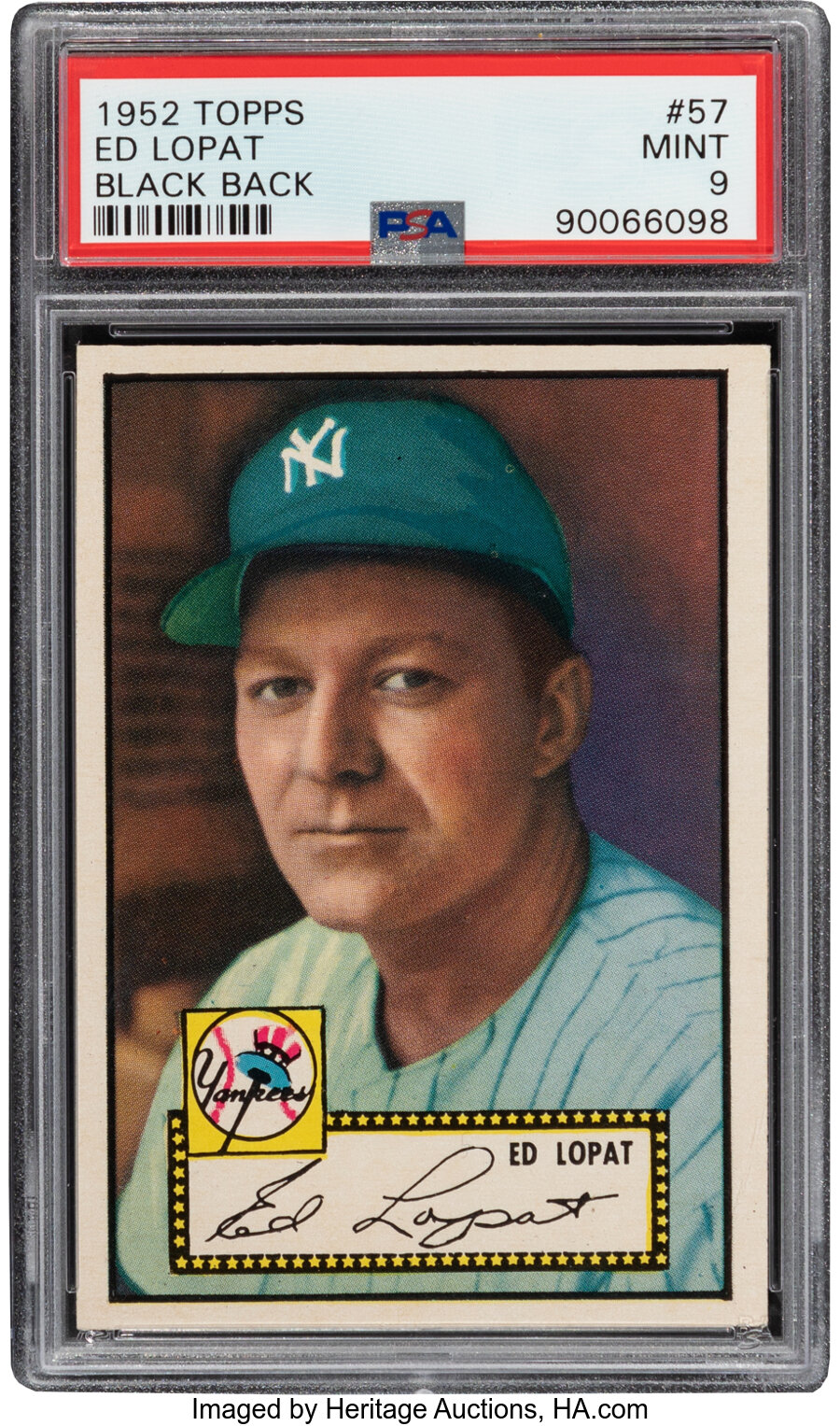 1952 Topps Ed Lopat (Black Back) #57 PSA Mint 9 - Pop Four, None Higher