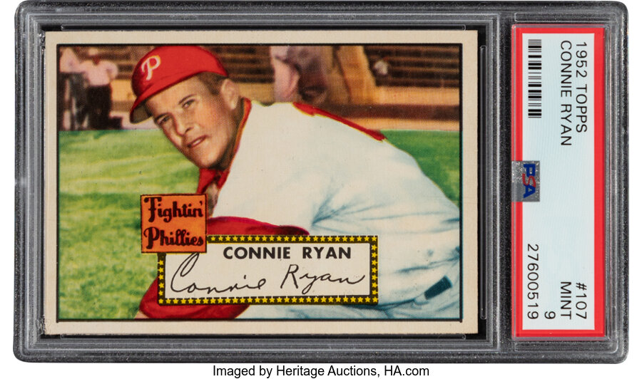 1952 Topps Connie Ryan #107 PSA Mint 9 - Pop Four, Only One Higher