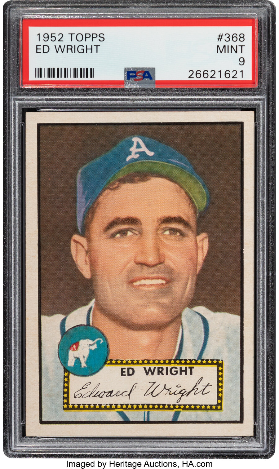 1952 Topps Ed Wright #368 PSA Mint 9 - Pop Four, One Higher