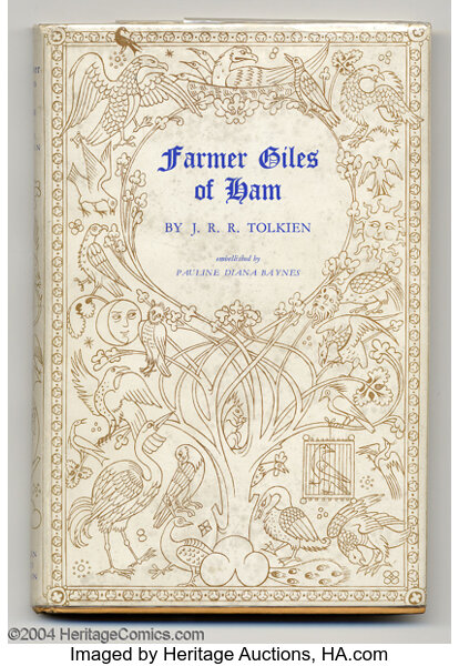 Libros: primeras ediciones, JRR Tolkien - Farmer Giles of Ham, Primera edición, 1949, Londres: George Allen & amp;  Unwin, Ltd. 5.5 "x 8", naranja decorado cl ...