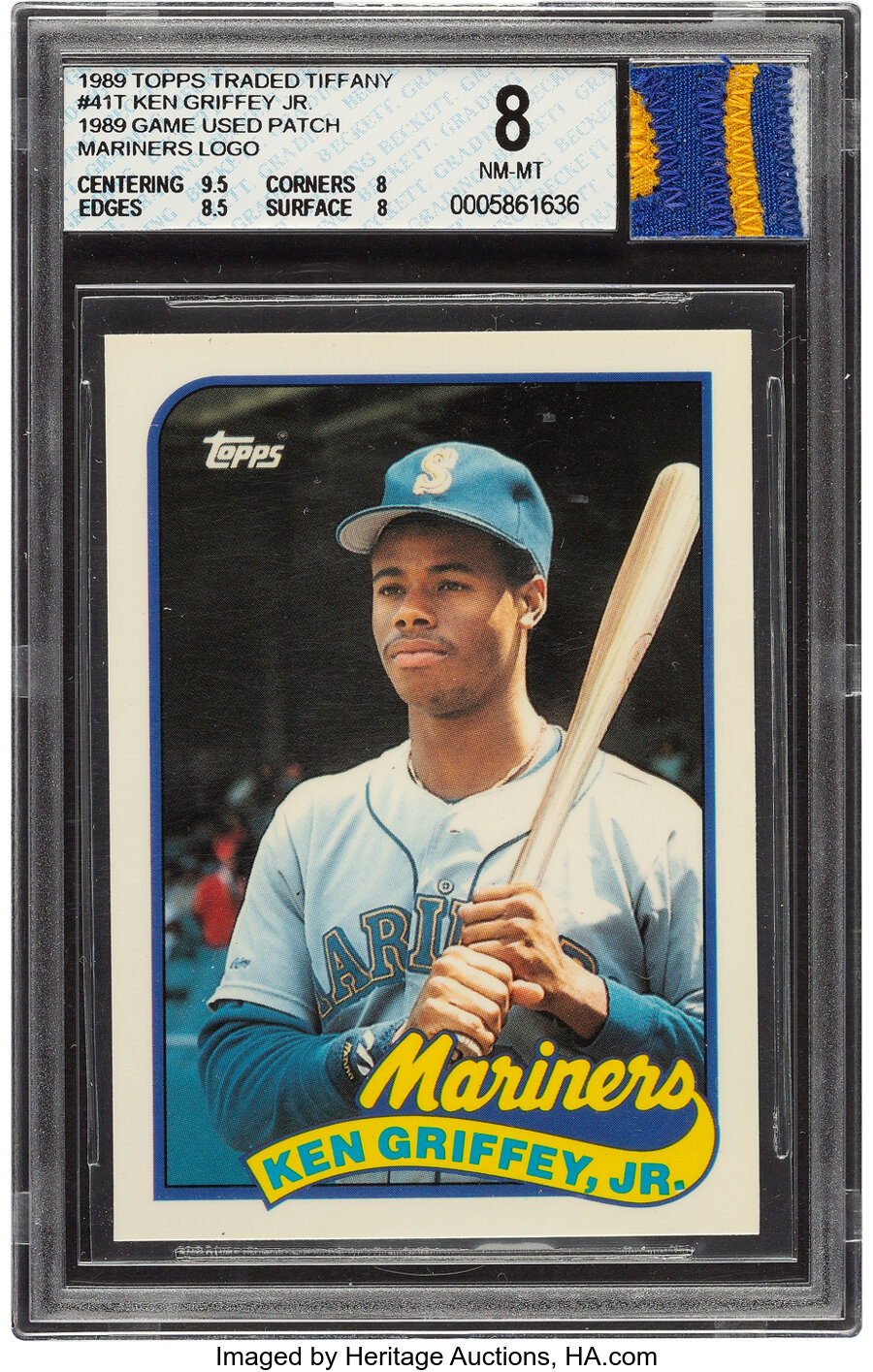 1989 Topps Traded Tiffany Ken Griffey Jr. (with 1989 Game-Used Mariners Jersey Patch) #41T BGS NM-MT 8