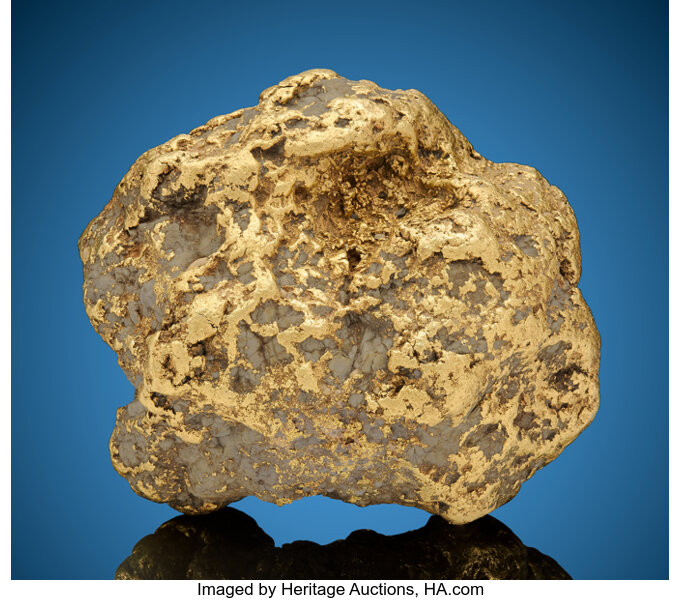 Minerals:Golds, Alaska Centennial Gold Nugget. Swift Creek Mine. Ruby Mining District. Yukon-Koyukuk C...