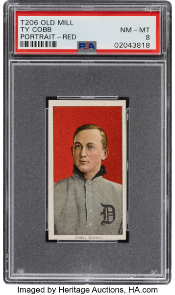 Baseball Cards:Singles (Pre-1930), 1909-11 T206 Old Mill Ty Cobb (Red Portrait) PSA NM-MT 8 - Pop One, None Higher! ...