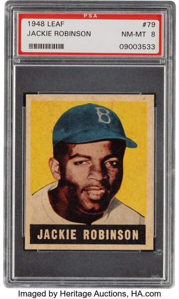 Baseball Cards:Singles (1940-1949), 1948-49 Leaf Jackie Robinson Rookie #79 PSA NM-MT 8....