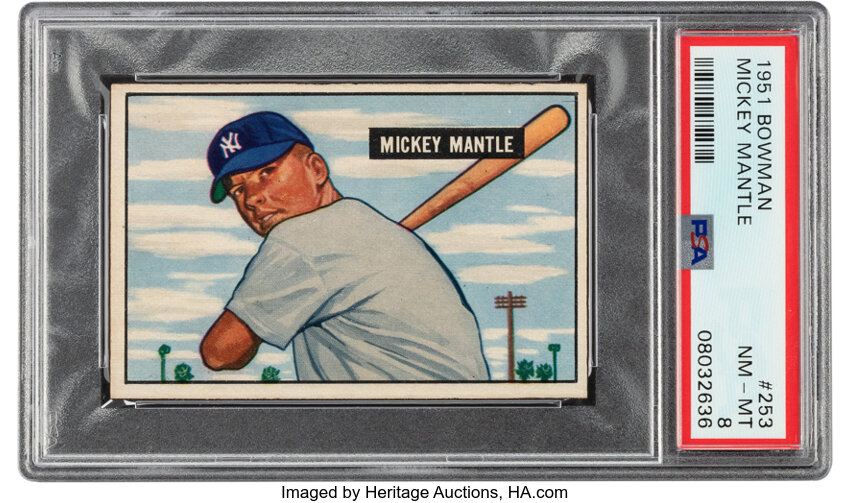 Baseball Cards:Singles (1950-1959), 1951 Bowman Mickey Mantle Rookie #253 PSA NM-MT 8....