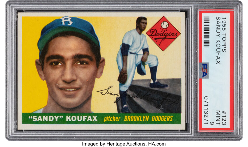 Baseball Cards:Singles (1950-1959), 1955 Topps Sandy Koufax Rookie #123 PSA Mint 9....