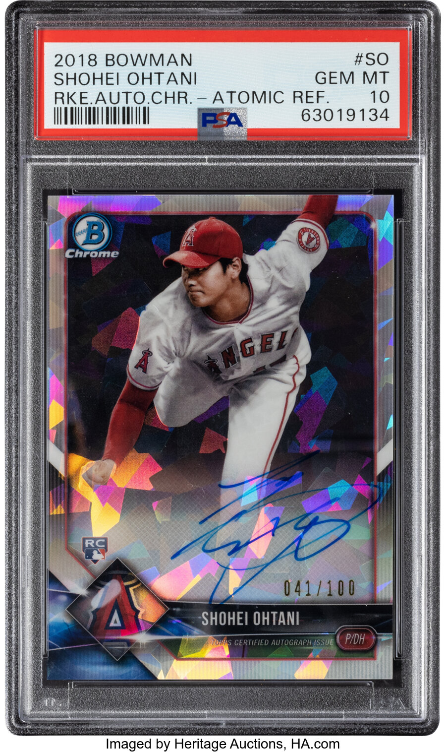 2018 Bowman Chrome Shohei Ohtani (Rookie Autograph - Atomic Refractor) #CRA-SO PSA Gem Mint 10 - #'d 41/100