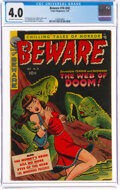 Golden Age (1938-1955):Horror, Beware 16 (#4) (Trojan/Prime, 1953) CGC VG 4.0 Off-white to white
pages....