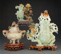 Carvings, Three Chinese Carved Hardstone Articles. 11-3/4 x 10 x 4-1/2 inches
(29.8 x 25.4 x 11.4 cm) (largest). ... (Total: 3 Items)