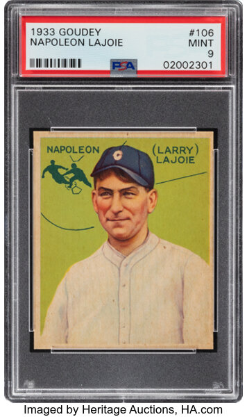 Baseball Cards:Singles (1930-1939), 1933 Goudey Napoleon Lajoie #106 PSA Mint 9....