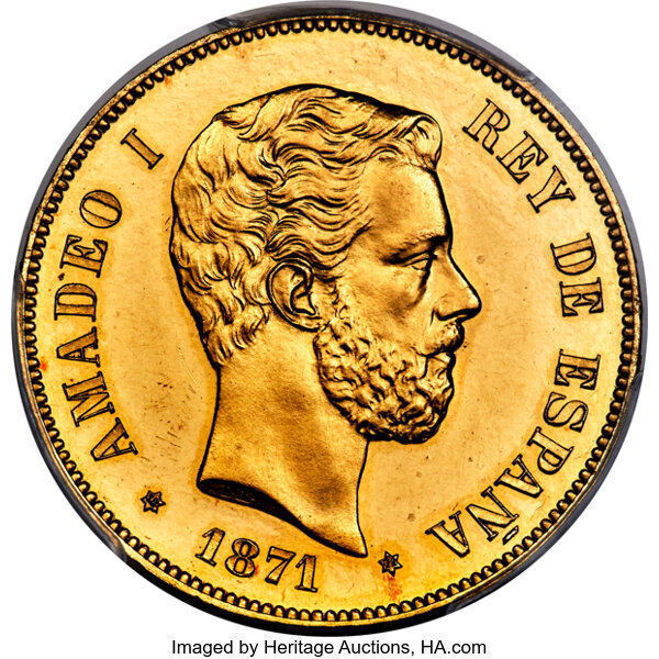 Spain, Spain: Amadeo I gold Specimen 100 Pesetas 1871(71) SD-M SP63 PCGS,...