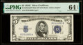 Small Size:Silver Certificates, Fr. 1653 $5 1934C Mule Wide Silver Certificate. P-A Block. Back
Plate 637. PMG Choice Uncirculated 64 EPQ.. ...