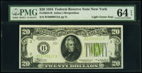 Fr. 2054-B $20 1934 Light Green Seal Federal Reserve Note. PMG Choice Uncirculated 64 EPQ