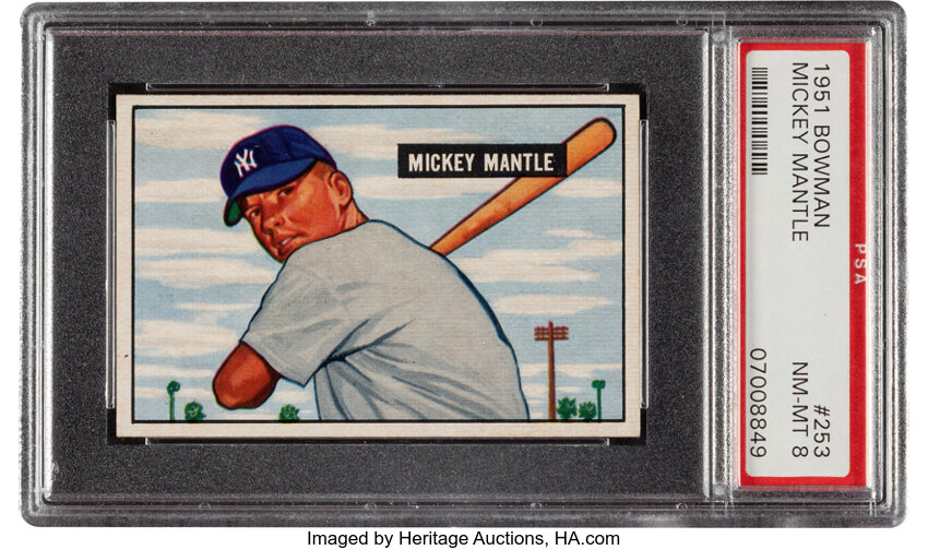 Baseball Cards:Singles (1950-1959), 1951 Bowman Mickey Mantle Rookie #253 PSA NM-MT 8....