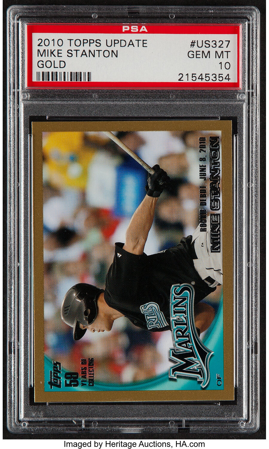 2010 Topps Update Mike "Giancarlo" Stanton (Gold) #US327 PSA Gem Mint 10 - Serial Numbered 735/2010