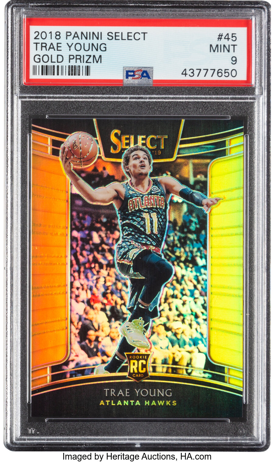 2018 Panini Select Trae Young (Gold Prizm) Rookie #45 PSA Mint 9 - #7/10
