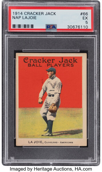 Baseball Cards:Singles (Pre-1930), 1914 Cracker Jack Napoleon Lajoie #66 PSA EX 5 - Only Two Higher....