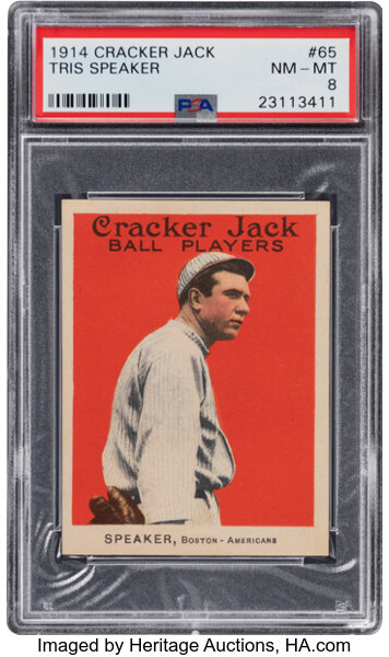 Baseball Cards:Singles (Pre-1930), 1914 Cracker Jack Tris Speaker #65 PSA NM-MT 8 - None Higher....