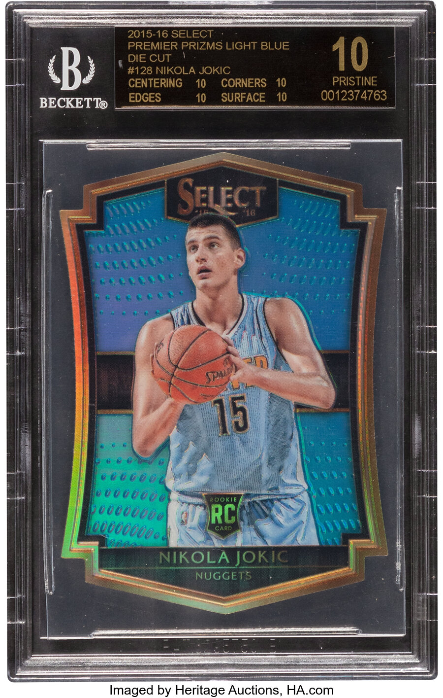 2015 Panini Select Nikola Jokic (Premier Light Blue Prizms Die-Cut) Rookie #128 BGS Pristine 10 - #'d 156/199