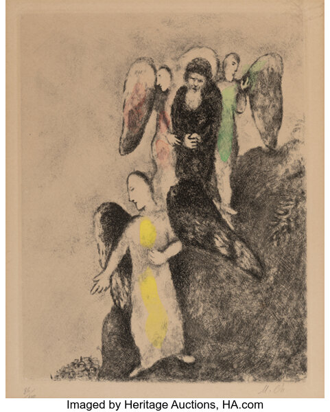 Prints & Multiples, Marc Chagall (1887-1985). Abraham and His Angels, from Bible, 1958. Etching with...