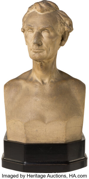 Political:3D & Other Display (pre-1896), Abraham Lincoln: His Personal Example of His Iconic Portrait Bust by Leonard Volk, Presented to Him by the Sculptor Himself.