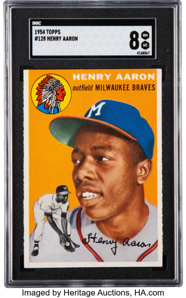 Baseball Cards:Singles (1950-1959), 1954 Topps Hank Aaron Rookie #128 SGC NM-MT 8....